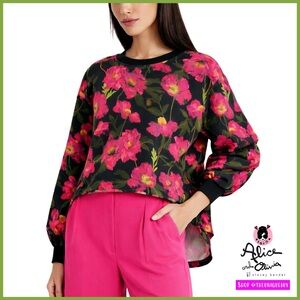 Alice + Olivia Gaia Pink Floral High Low Oversized Sweatshirt Sweater Top